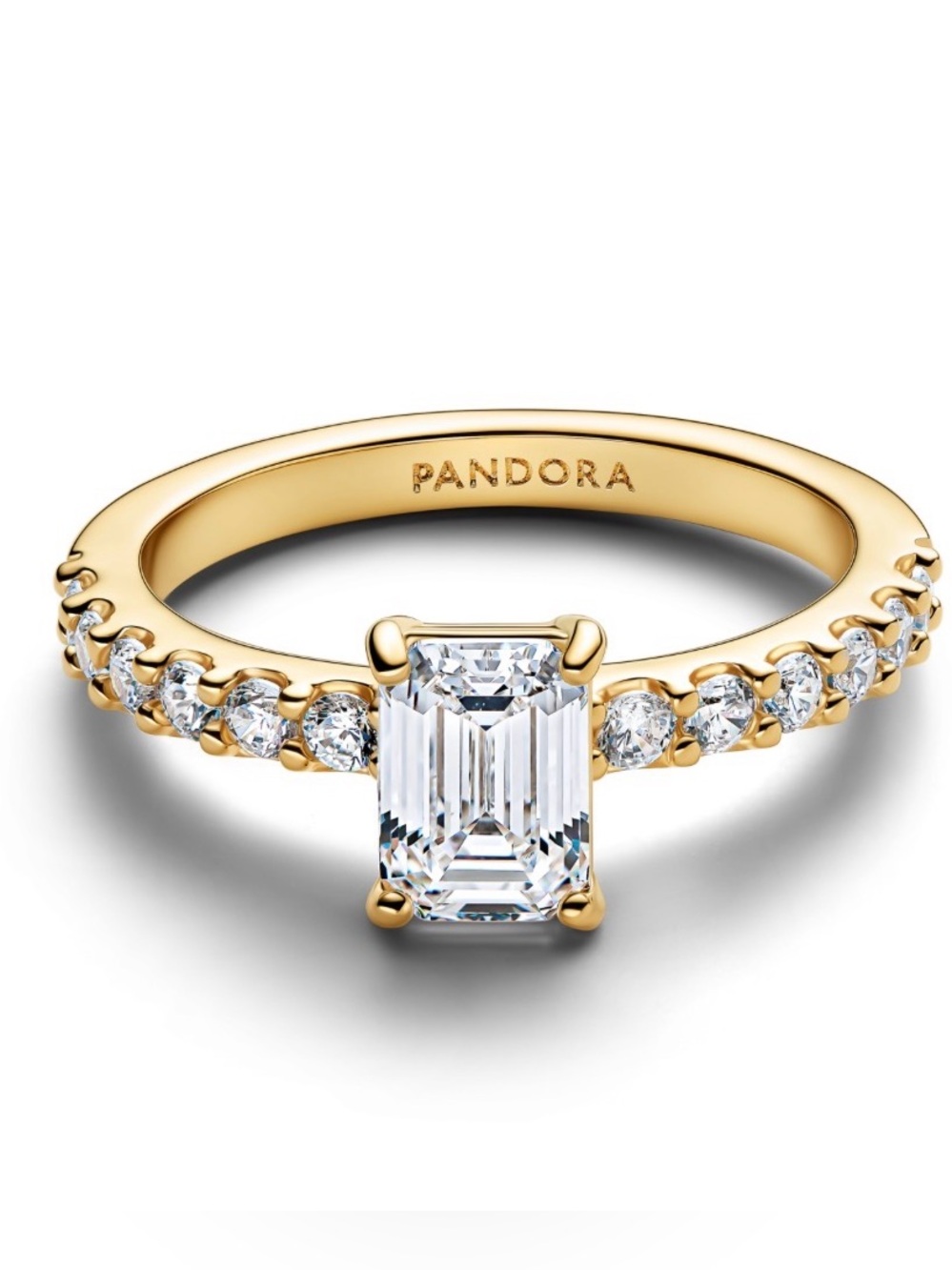 Pandora 14 Karat Yellow Gold Plated Promise Ring Emerald Cubic Zirconia Size 7
